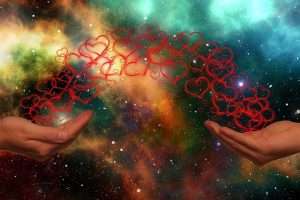 universe, hand, heart